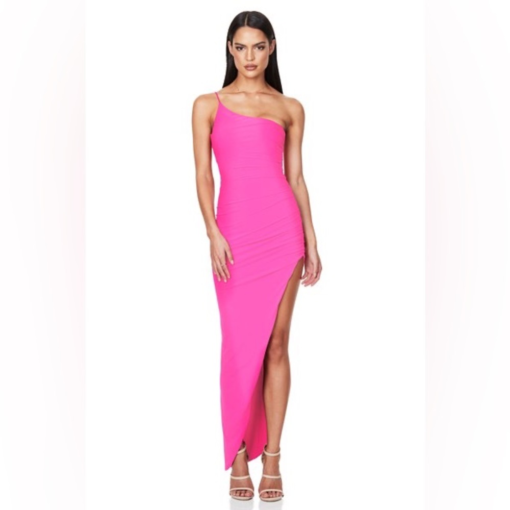 Nookie Aria One Shoulder Gown in Neon Pink